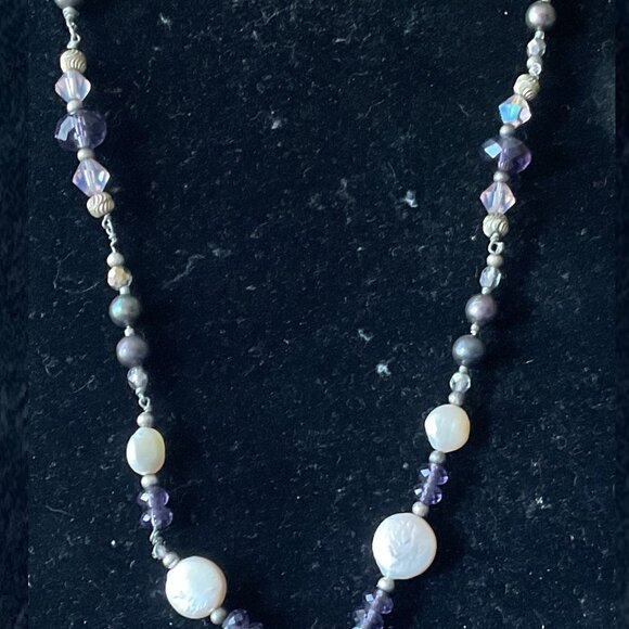 Black spinel and genuine Tahitian black pearl 22" necklace - Picture 3 of 4